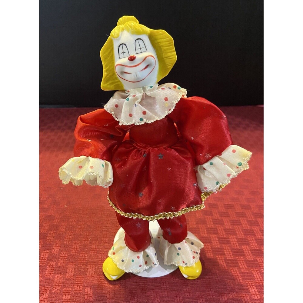 Vintage Porcelain Clown Doll 8" Tall With Stand.